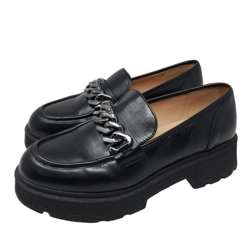 Limelight Kendall Loafer Black Faux Leather Chain Accent Women Shoes Size 10